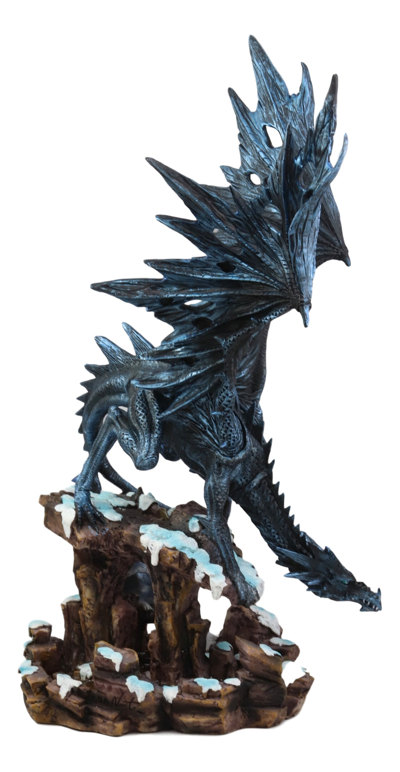 Ebros Large Dark Dragon with Frozen Ice White Baby Hatchling Statue 18.5" Tall