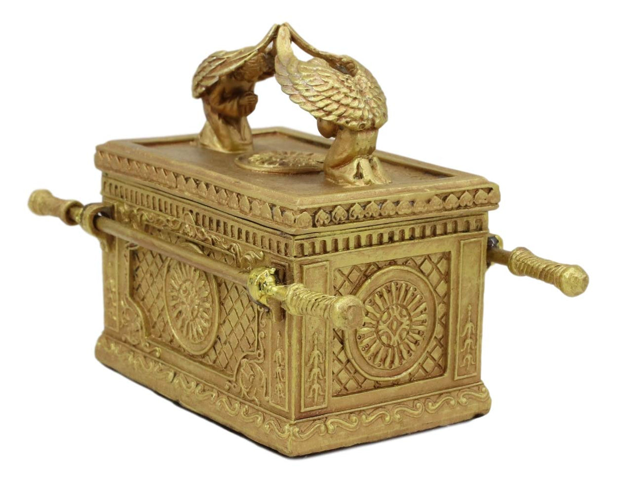 Matte Gold Ark Of The Covenant Model With Contents Figurine Decorative Box 1:10 - Ebros Gift