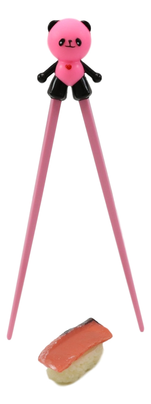 Hot Pink Love Giant Panda Reusable Training Chopsticks Set With Silicone Helper - Ebros Gift