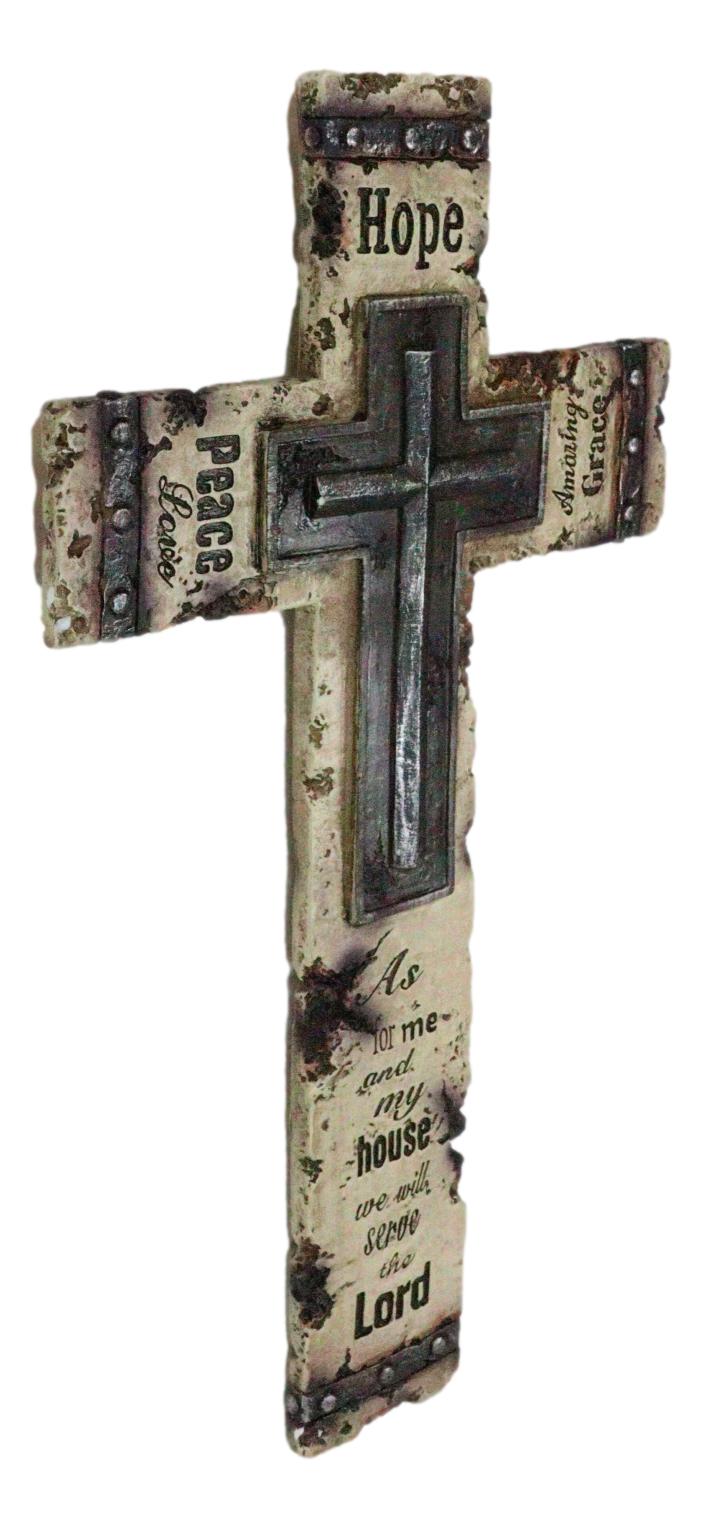 Rustic Western Christian Love Hope Peace Amazing Grace Bible Verse Wall Cross - Ebros Gift