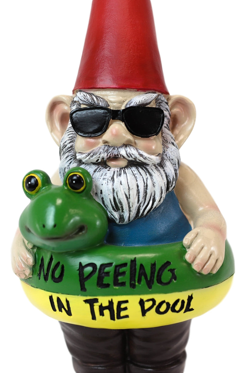 No Peeing In The Pool Lifeguard Vacation Gnome In Shades And Frog Float Statue