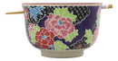 Ebros Victorian Colorful Floral Blooms Ramen Udon Noodles Large 6.25" Diameter Soup Bowl With Built In Rest and Bamboo Chopsticks Set for Rice Pasta Salad