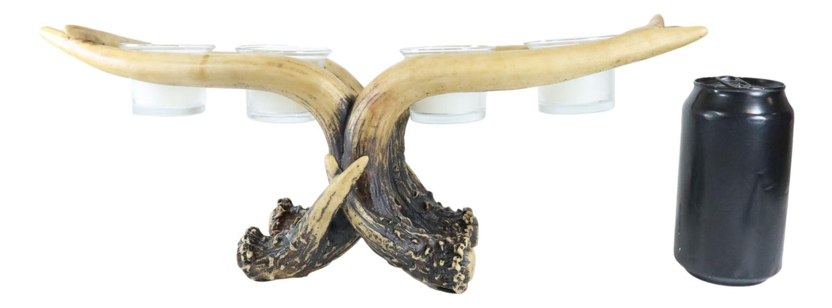 Wildlife Rustic Buck Deer Stag Entwined Antlers 4 Votives Candle Holder Figurine