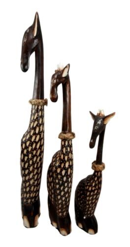 Balikraft Balinese Wood Handicrafts Large Safari Giraffe Family Figurine Set