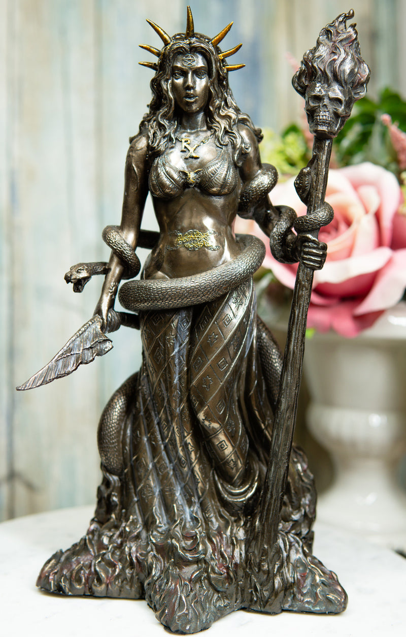 Ebros Greek Goddess Underworld Hecate Holding Fire Skull Staff Statue ebros-greek-goddess-underworld-hecate-holding-fire-skull-staff-statue