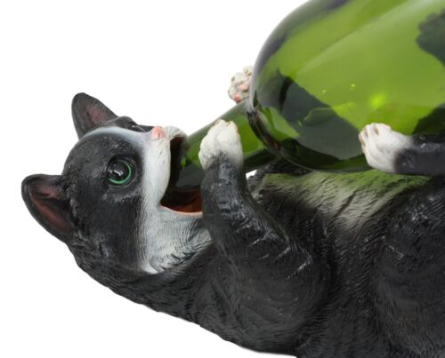 Ebros Feline Black and White Tuxedo Cat Wine Bottle Holder Caddy Figurine - Ebros Gift
