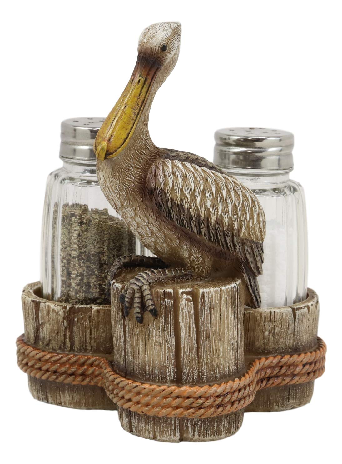Ebros Gift 5.25" Tall Ocean Marine Beach Coastal Diving Brown Pelican Perching On Getty Posts Salt and Pepper Shakers Display Holder Statue Home Decor Birds Pelicans Nature As Kitchen Centerpiece - Ebros Gift
