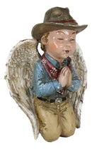 Rustic Western Cowboy Angel Wearing Hat And Red Scarf Praying Figurine