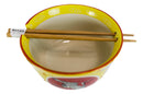 Red Flying Crane With Red Moon Ramen Noodles Soup Large 6"D Bowl With Chopsticks