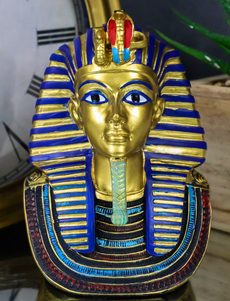 Ebros Golden Cobra Mask of Pharaoh Egyptian King Tut Bust 4.25"H Figurine