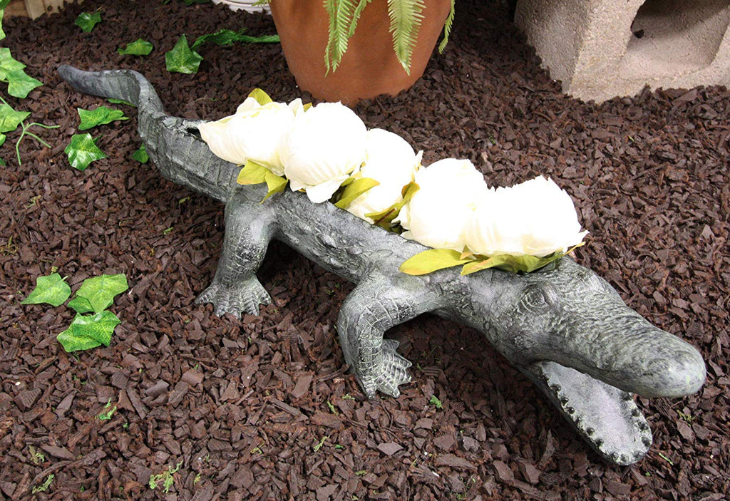 crocodile plant pot Ebros Gift Large 24.5" Long Aluminum Metal Realistic Snapping Alligato