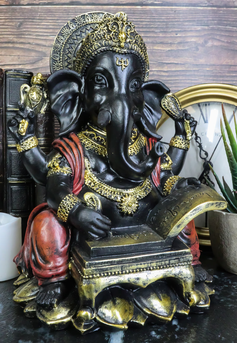 Hindu Lord Deity Ganesha Writing The Mahabharata On Ancient Scrolls Figurine