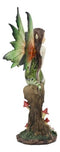 Whimsical Peppermint Elf Fairy Sitting On Tree Stump Statue 9.5"Tall Collectible