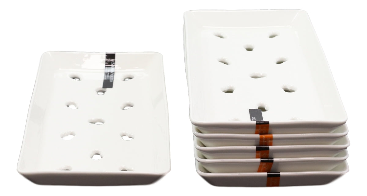 Set of 6 White Japanese Neta Zara Ceramic Sushi Case Chef Drip Plate 8.75"X4.75" - Ebros Gift