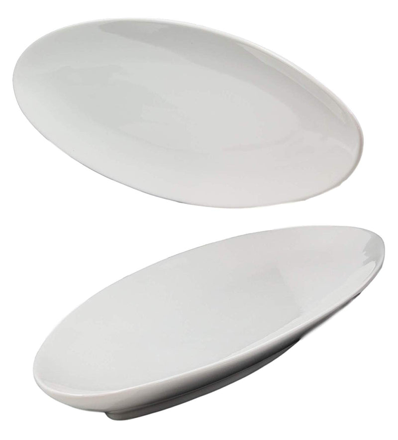 Ebros Contemporary Sleek Design Natural White Porcelain Large Oval Plates Serving Platters (SET OF 2, 20"Long)