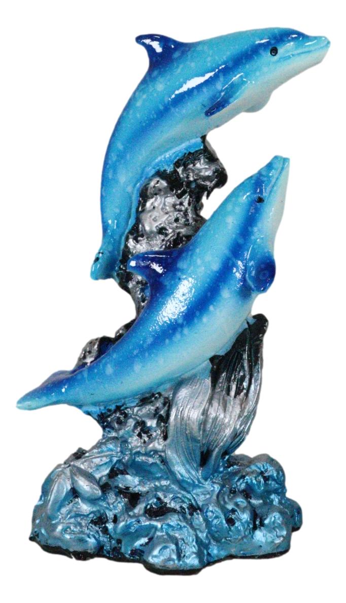 Pack Of 4 Marine Sea Blue Dolphins Swimming By Waves And Coral Reef Figurines - Ebros Gift