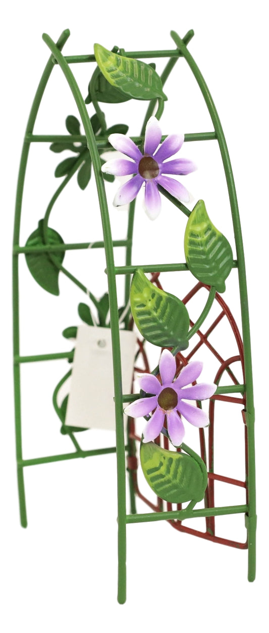 Ebros Fairy Garden Miniature Floral Trellis Arch Swing Door Gate Metal 6.5"H