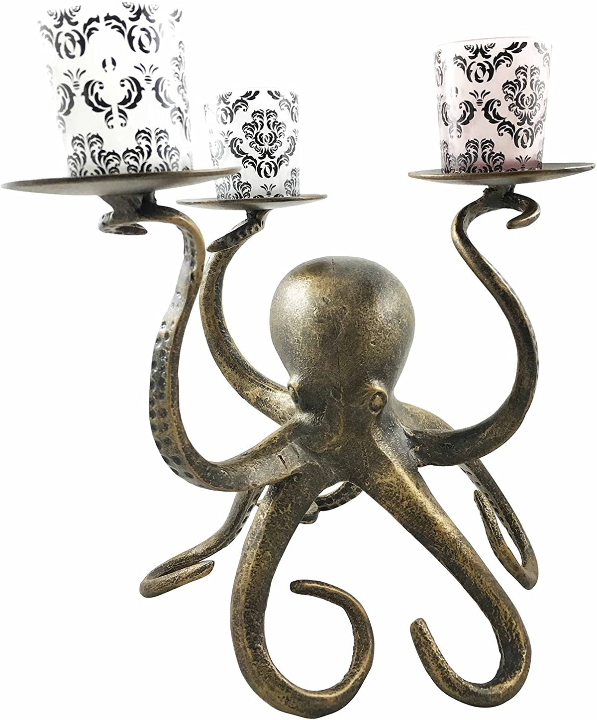 Uncharted Waters Ocean Giant Kraken Octopus Trio Candleholder Aluminum Figurine