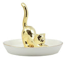Golden Feline Cat Kitten Ceramic Ring Accessory Jewelry Holder Vanity Display