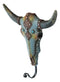 Set Of 2 Western Faux Wood And Tooled Leather Steer Bull Cow Skull Wall Hooks