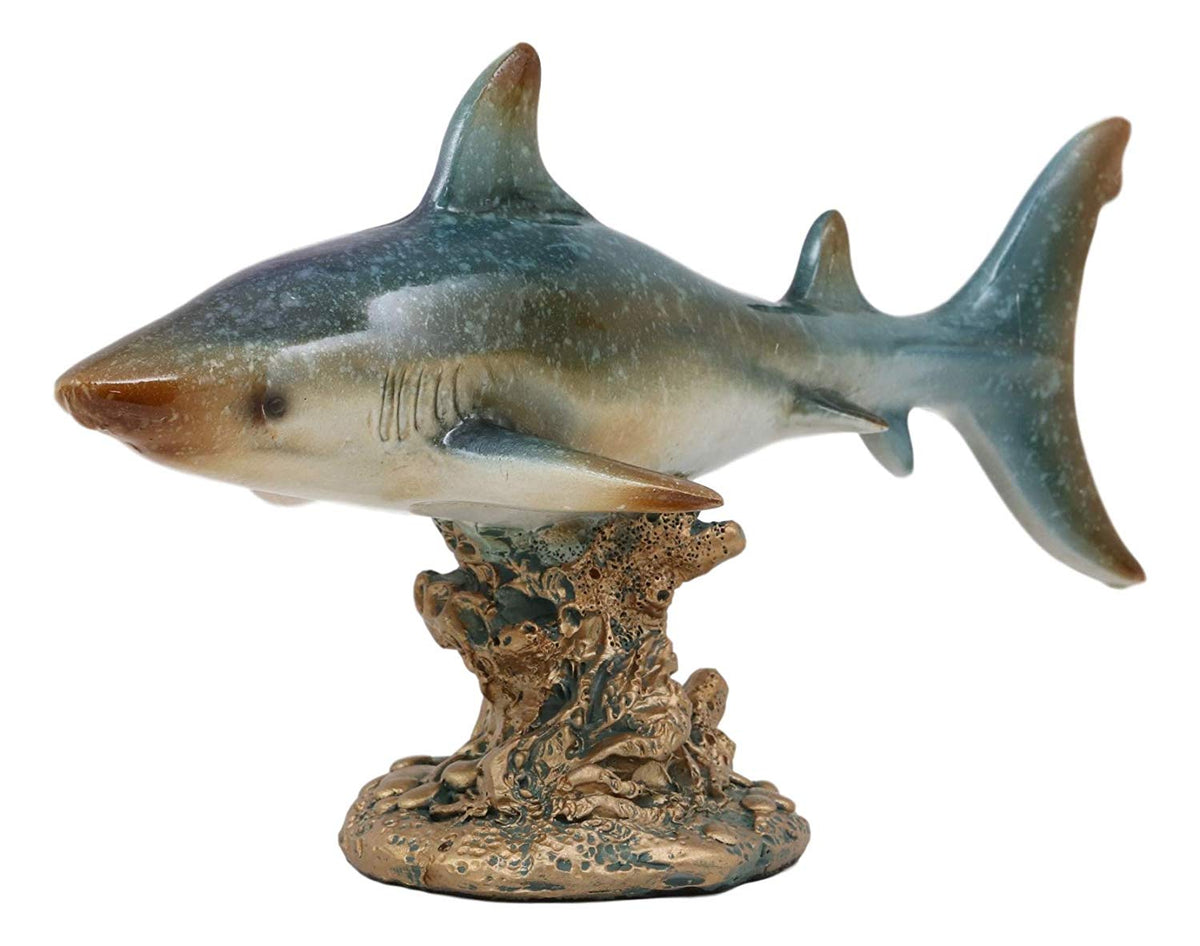 Ebros Gift 7" Long Ocean Marine Beach Coastal Predator Great White Shark Swimming Over Coral Reefs Statue Deep Blue Sea Apex Hunter Sharks Fish Figurine Home Decor - Ebros Gift