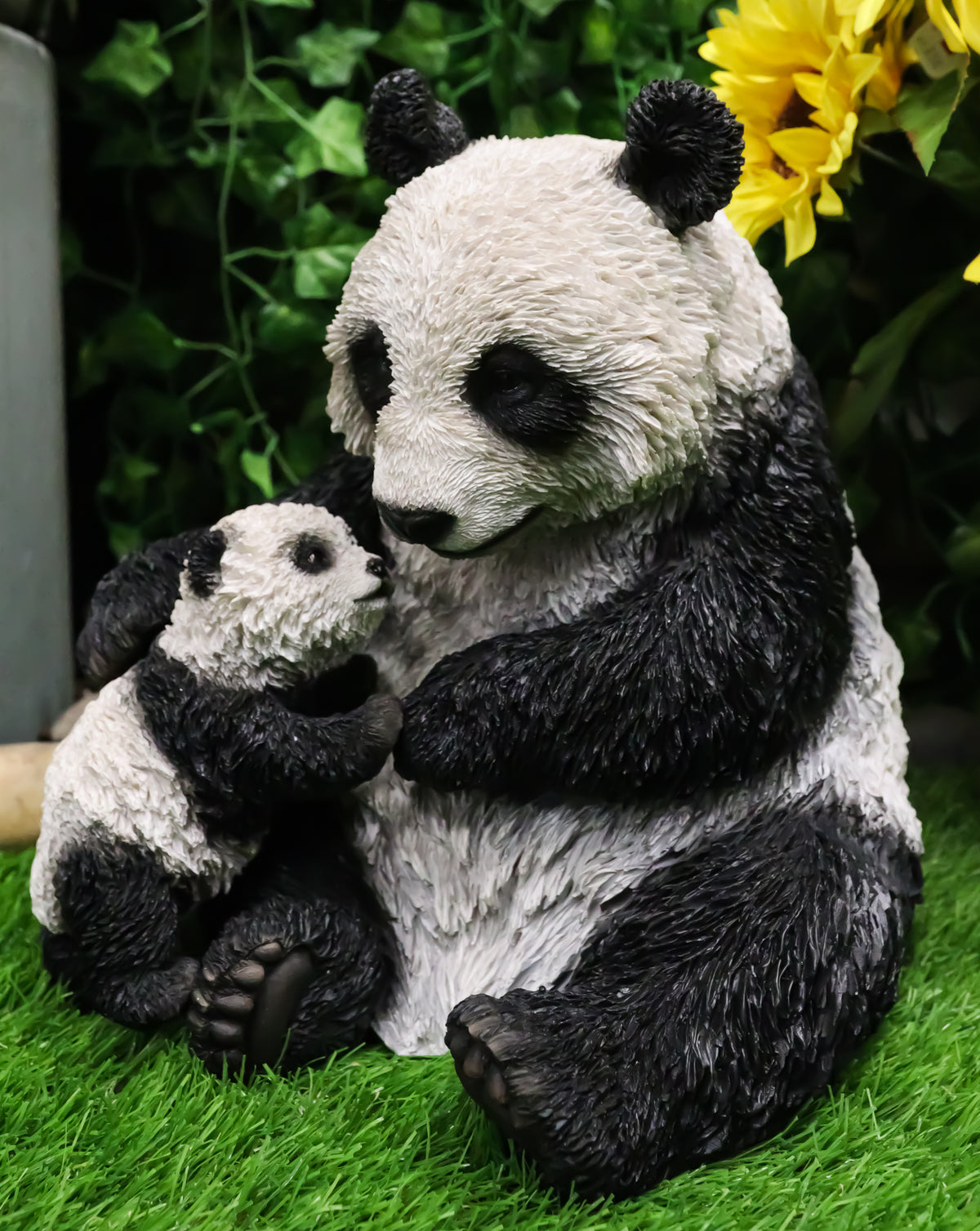 Large Lifelike Adorable China Giant Panda Bear Mother With Cub Baby Statue