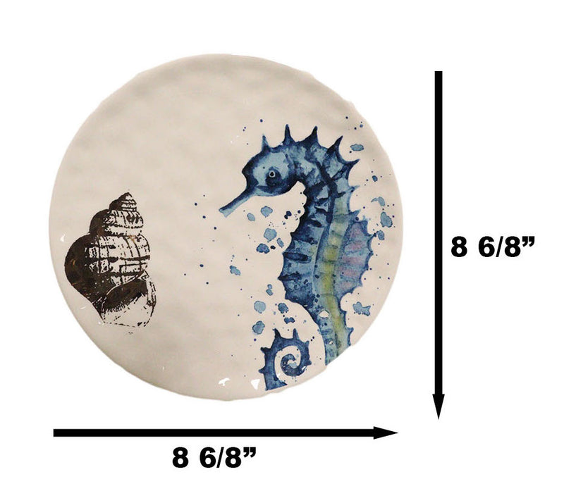 Pack Of 2 Nautical Marine Blue And White Seahorse Ceramic Wall Decor Plates