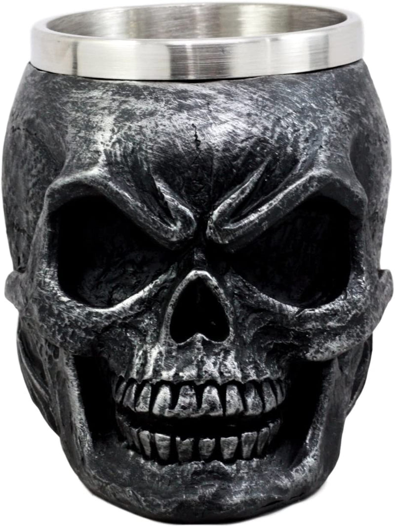 Ebros Dark Silver Immortal Skull Coffee Mug Demon Beer Stein Tankard  14oz