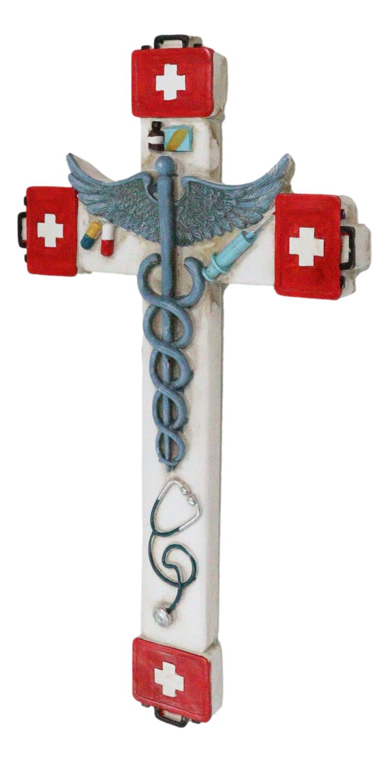 Red Cross Physician Healer Caduceus Herald's Wand Serpents Winged Wall Cross