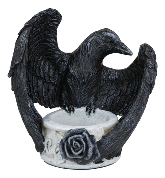 Gothic Edgar Poe Nevermore Raven Ward Black Rose Resin Tea Light Candle Holder