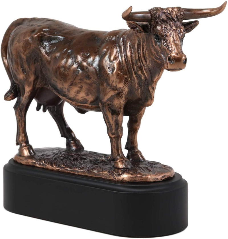 Ebros 9.5" L France Charolais Cattle Cow Bronze Electroplated Figurine with Base