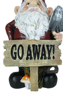 Grumpy Mr Gnome Grandpa With Shovel Standing By 'Go Away!' Yard Sign Figurine