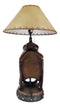 Western Cowboy Faux Tooled Leather Horse Saddle Conchos Buckles Table Lamp Decor