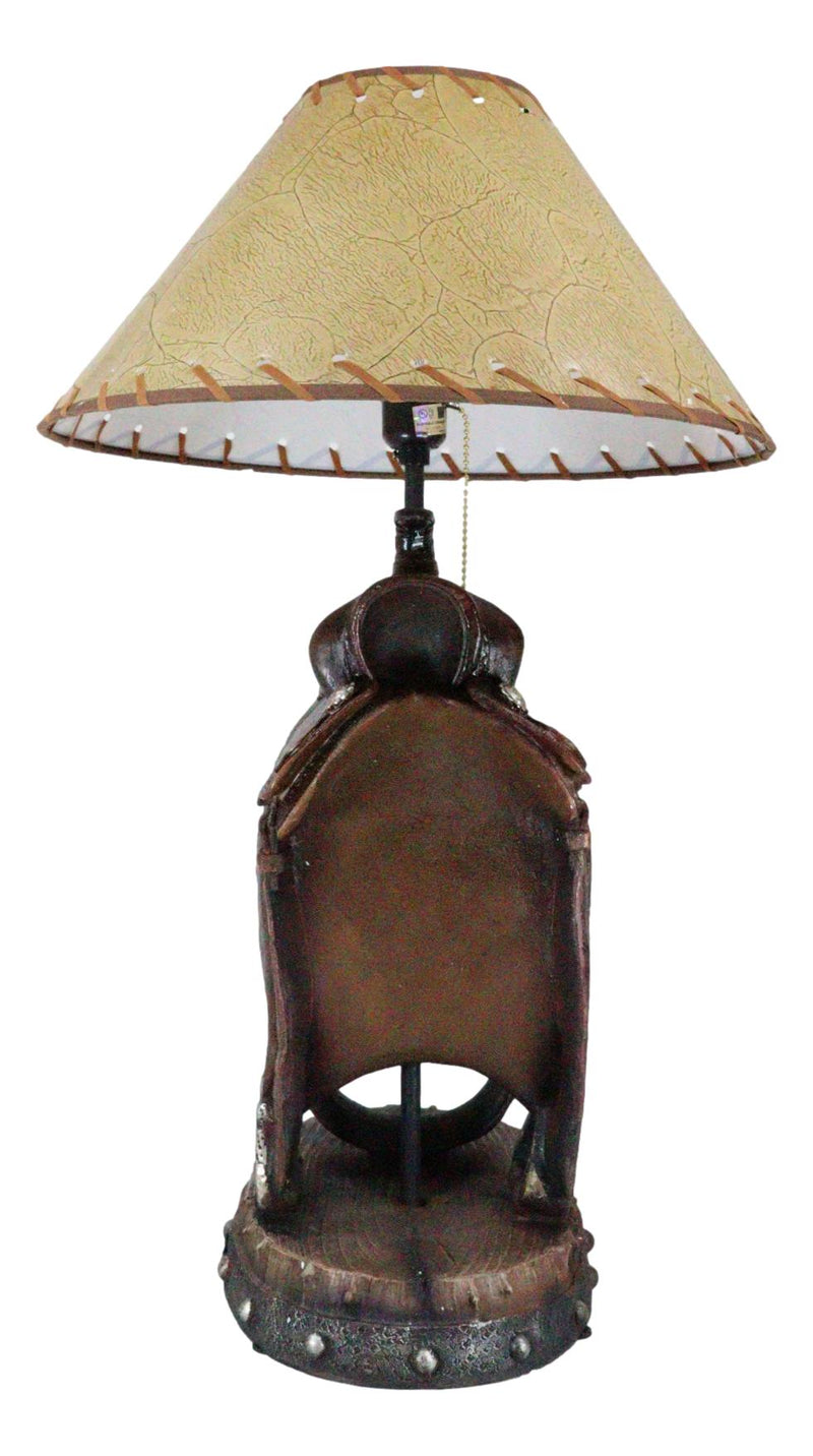Western Cowboy Faux Tooled Leather Horse Saddle Conchos Buckles Table Lamp Decor