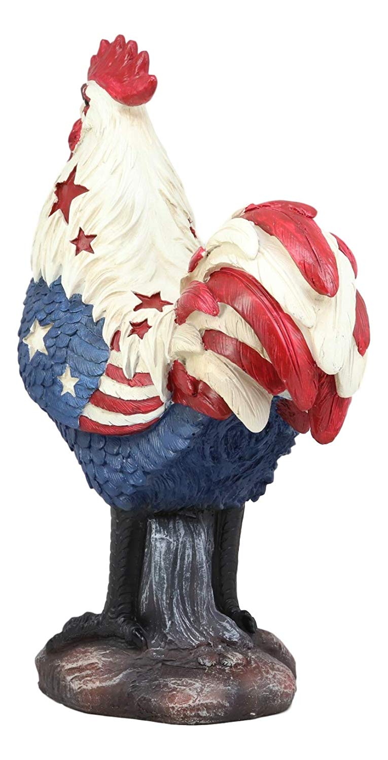 Ebros Large Good Morning America Patriotic USA Flag Alpha Rooster Statue 12.25" Tall Taxidermy American Pride Chicken Home Decor Sculpture Great Gift for Rustic Western Country Lovers Farmers