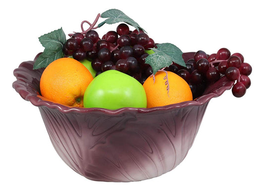 Ebros 12.75"Wide Home Decor Accent Red Cabbage Leaf Fruit Or Salad Serving Bowl - Ebros Gift
