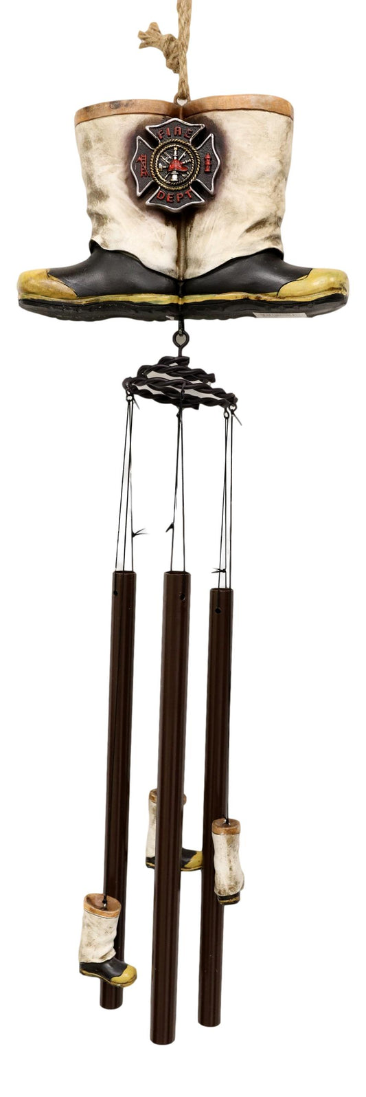 Rustic Fire Department Fireman Boots Large Resonant Patio Spiral Wind Chime - Ebros Gift