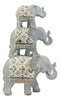 Ebros Silver Animal Totem Pole Stacked Elephant Statue W/ Unique Tapestry Design