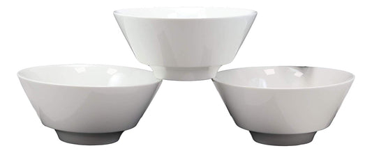 Contemporary Large White Porcelain Trapezoid Round Bowls 44oz 8.5"Dia Set Of 3