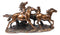 Large 17"L Rustic Western Wild And Free 4 Running Horses Bronzed Resin Statue
