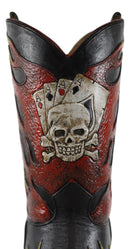 Western Flames Crossbones Skull Poker Cards Cowboy Boot Vase Planter Figurine