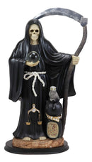Ebros Gift Large 16.75" Tall Holy Death Santa Muerte Holding Scythe, Glass Globe with Scales of Justice and Owl in Tunic Robe Statue Figurine (White) (BLACK) - Ebros Gift