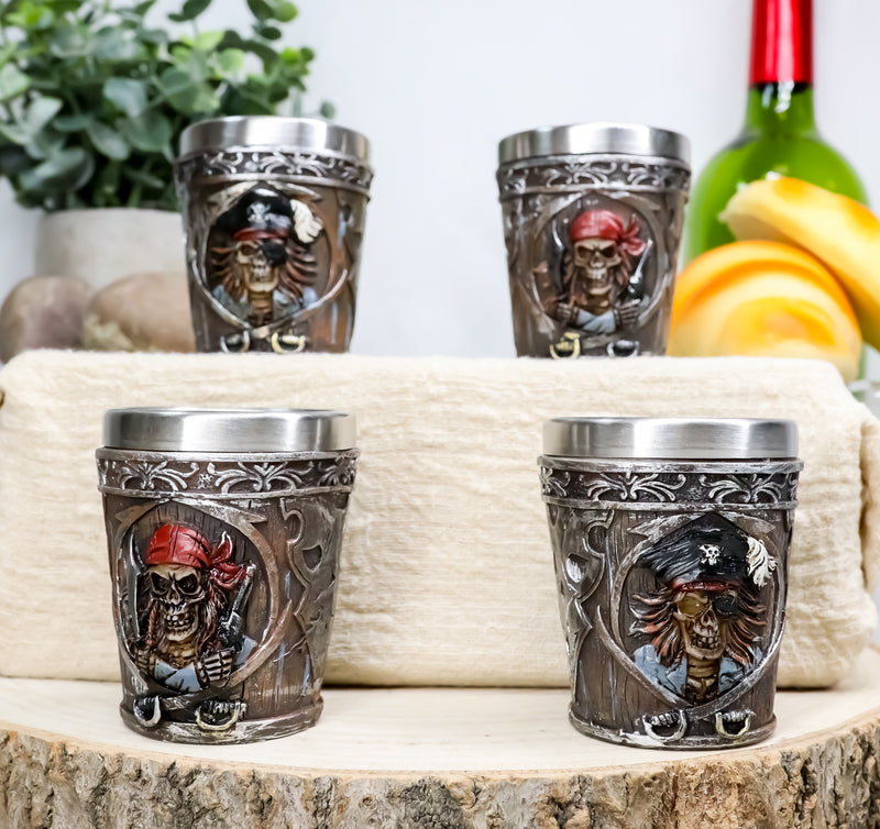 Pirate Captain And Buccaneer Skeleton Shot Glasses 2-Ounce Set Of 4 Novelties