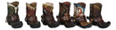 Western Tooled Leather Finish Mini Cowboy Boots With Spurs Figurine Set Of 6