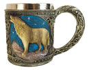 Celtic Howling Gray Wolf At Starry Night Mountains Coffee Mug & Wine Goblet Set