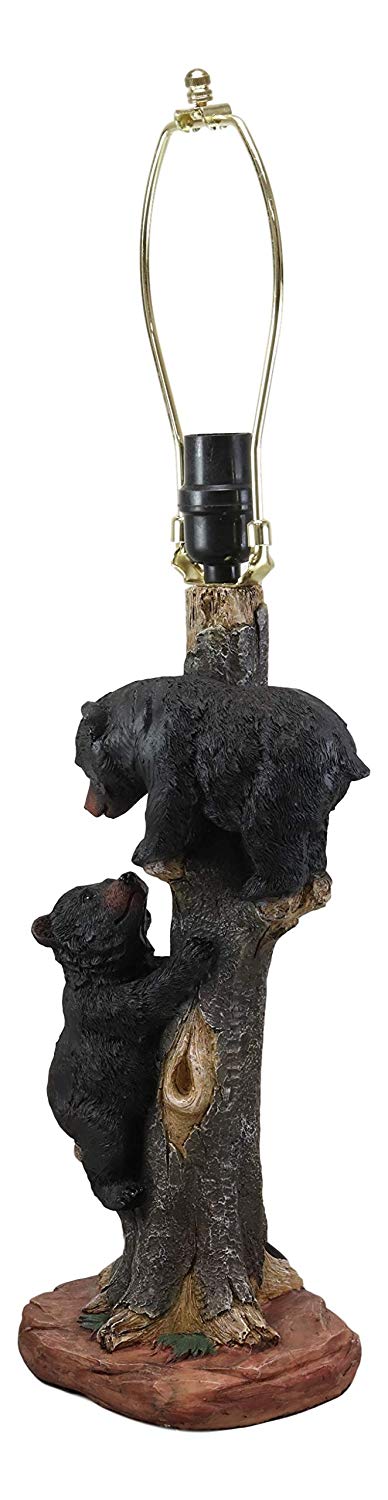 Ebros Helping Hand Whimsical Black Bear Cubs Climbing Tree Table Lamp Statue with Burlap Shade 24"High Wildlife Rustic Cabin Lodge Decor Forest Bears Family Desktop Lamps