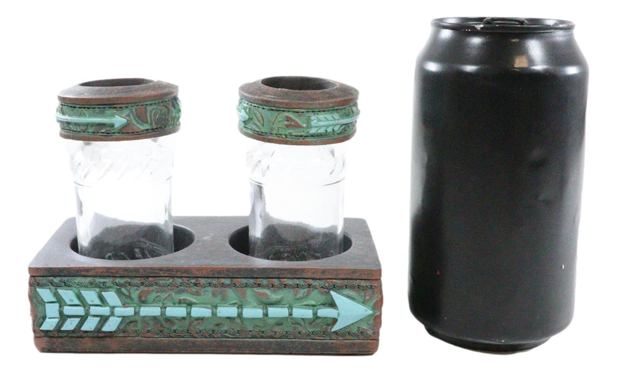 Southwestern Indian Spirit Arrow Floral Scroll Salt And Pepper Shakers Holder