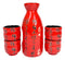 Japanese 12oz Ceramic Red Calligraphy of Fortune Sake Set Flask With Four Cups