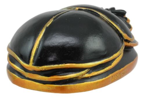 Egyptian Black Gold Scarab Amulet With Hieroglyphs Statue Symbol of Rebirth 3"L - Ebros Gift