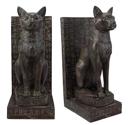 Ebros Egyptian Bastet Bookend Statue Or Epitaph Figurine 14" Tall (SET OF 2) - Ebros Gift